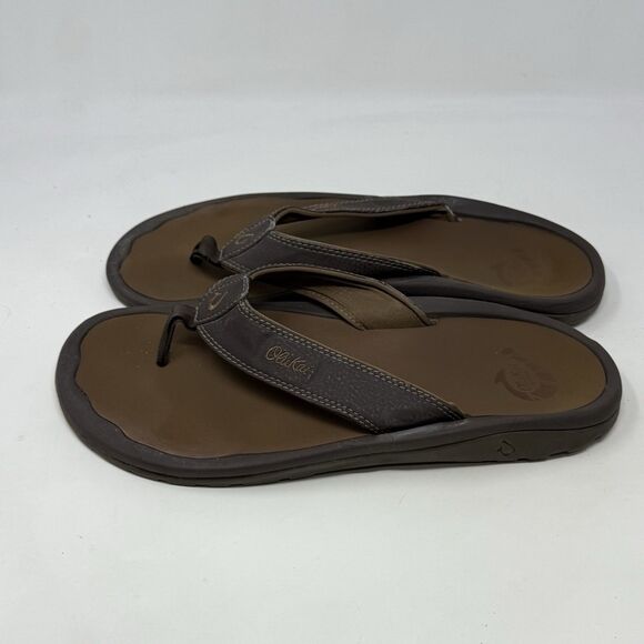 Olukai Ohana Sandals Flip Flops Mens 10 Brown Thong Comfort Casual Beach Preppy - Picture 4 of 15